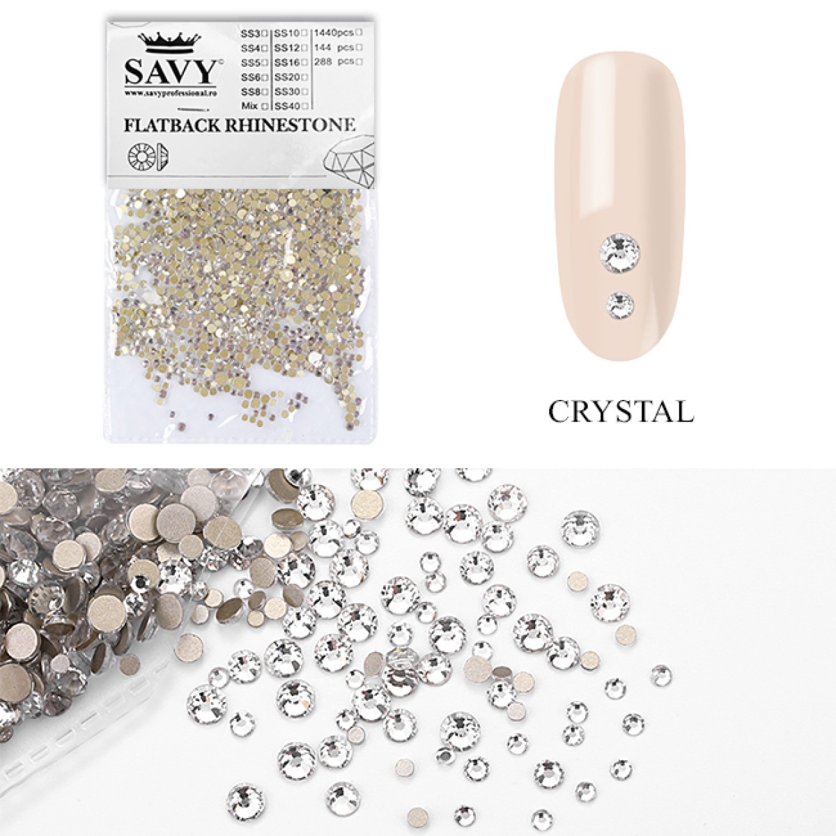 Cristale de unghii din sticla, Nr27, Crystal, 1440 buc | Savy Professional