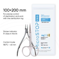 Pungi sterilizare pupinel din hârtie albă Micro STOP PRO cu indicatori adezivi 100x200mm set 100 buc.